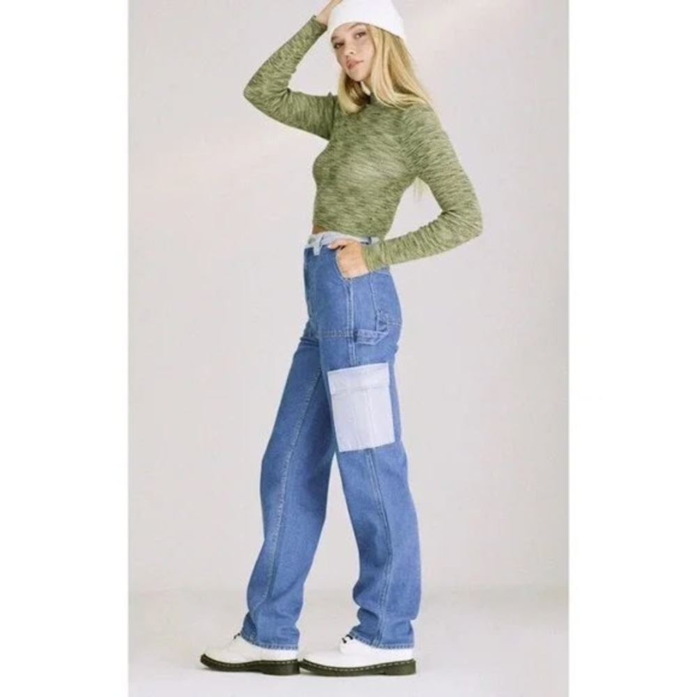 PacSun Carpenter Jeans Light Wash Blue Denim Patch Pockets Women Size 26